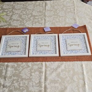 CELEBRATE TOGETHER WHITE & BLUE SPRING WALL DECOR BUNDLE OF 3 "HELLO SPRING"